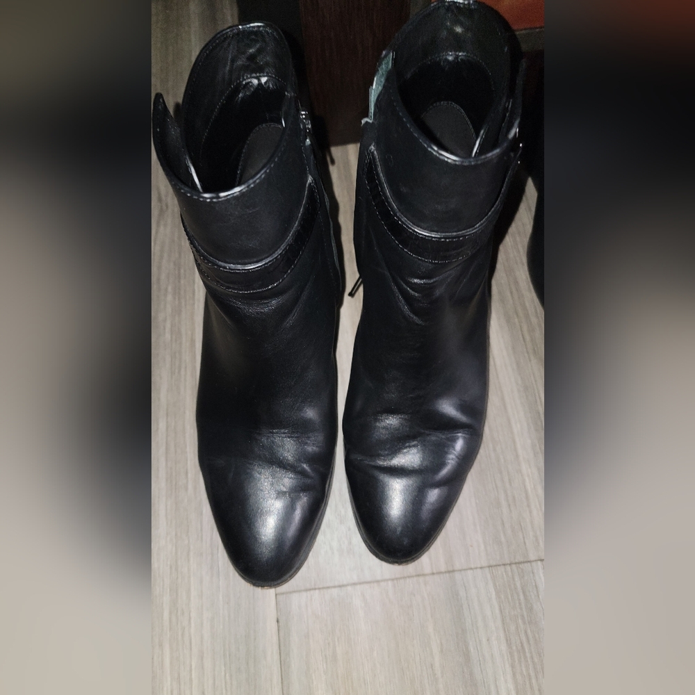 Black Leather Coach Ankle Boots